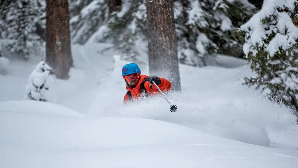 Advanced skier in powder
